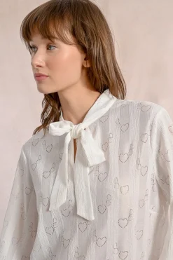 Blouse à col lavalière à motifs c艙urs