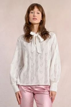 Blouse à col lavalière à motifs c艙urs