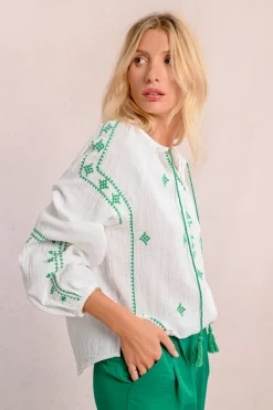 Blouse en popeline brodé