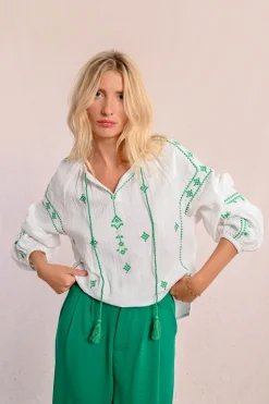 Blouse en popeline brodé