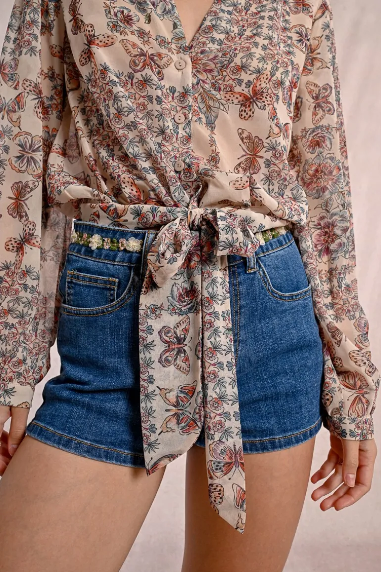 Blouse imprimée et en semi-transparence