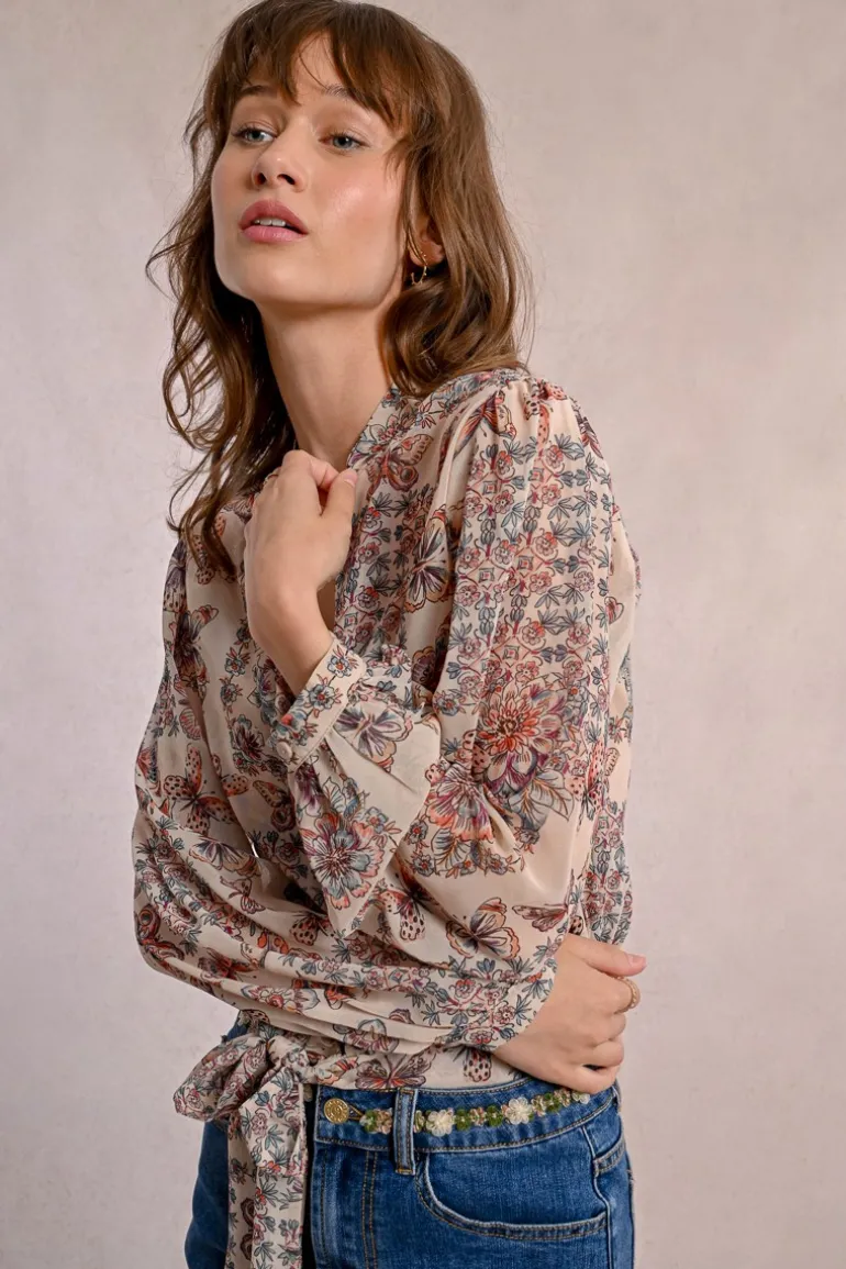 Blouse imprimée et en semi-transparence