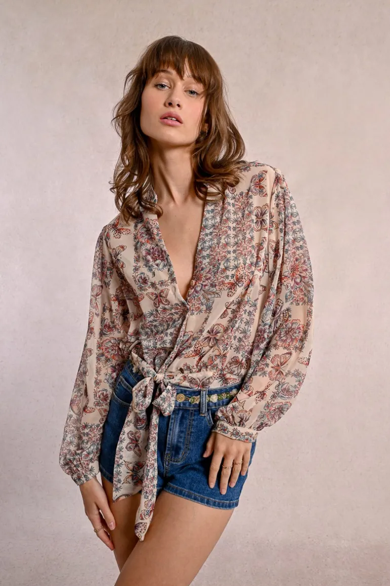 Blouse imprimée et en semi-transparence