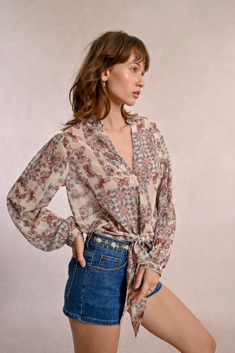Blouse imprimée et en semi-transparence