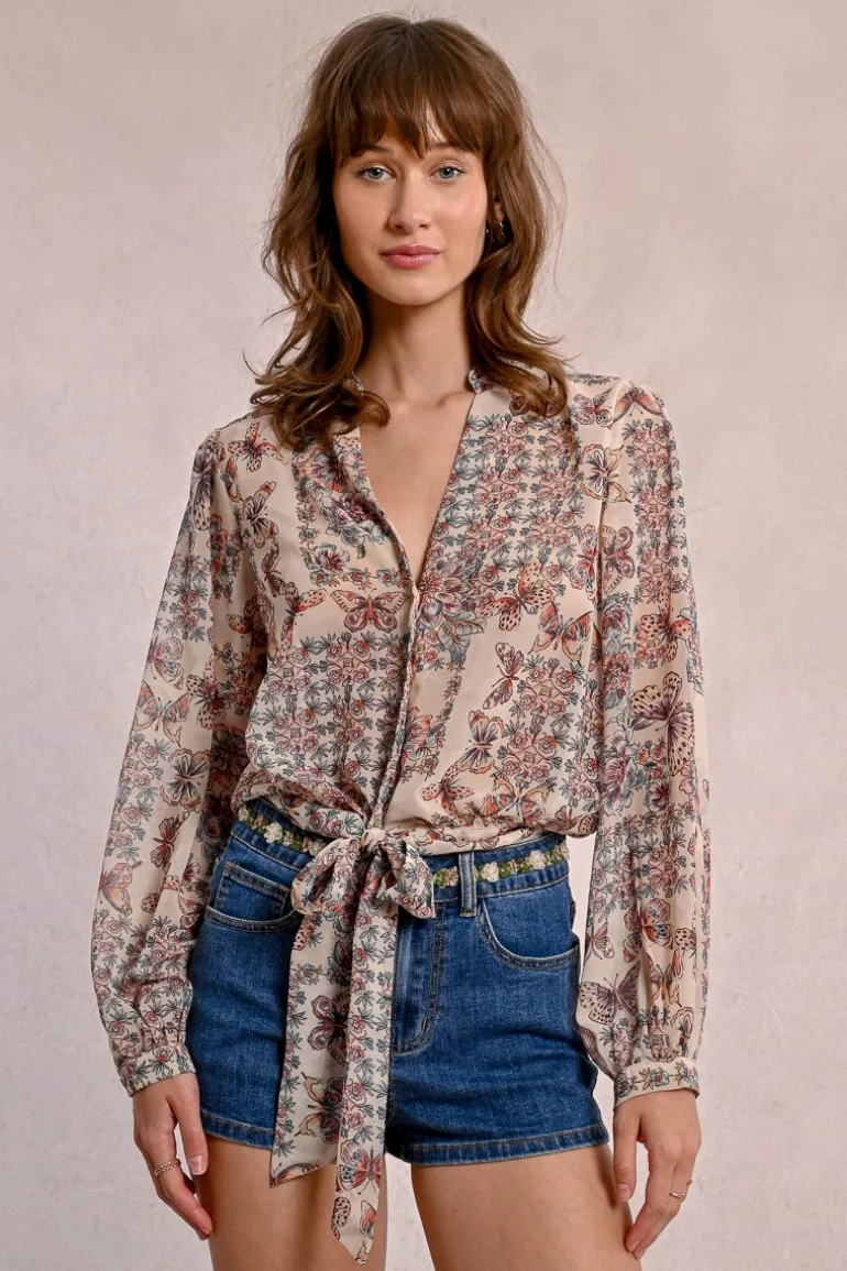 Blouse imprimée et en semi-transparence