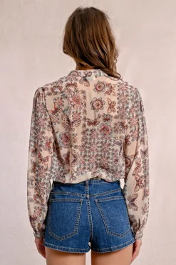 Blouse imprimée et en semi-transparence