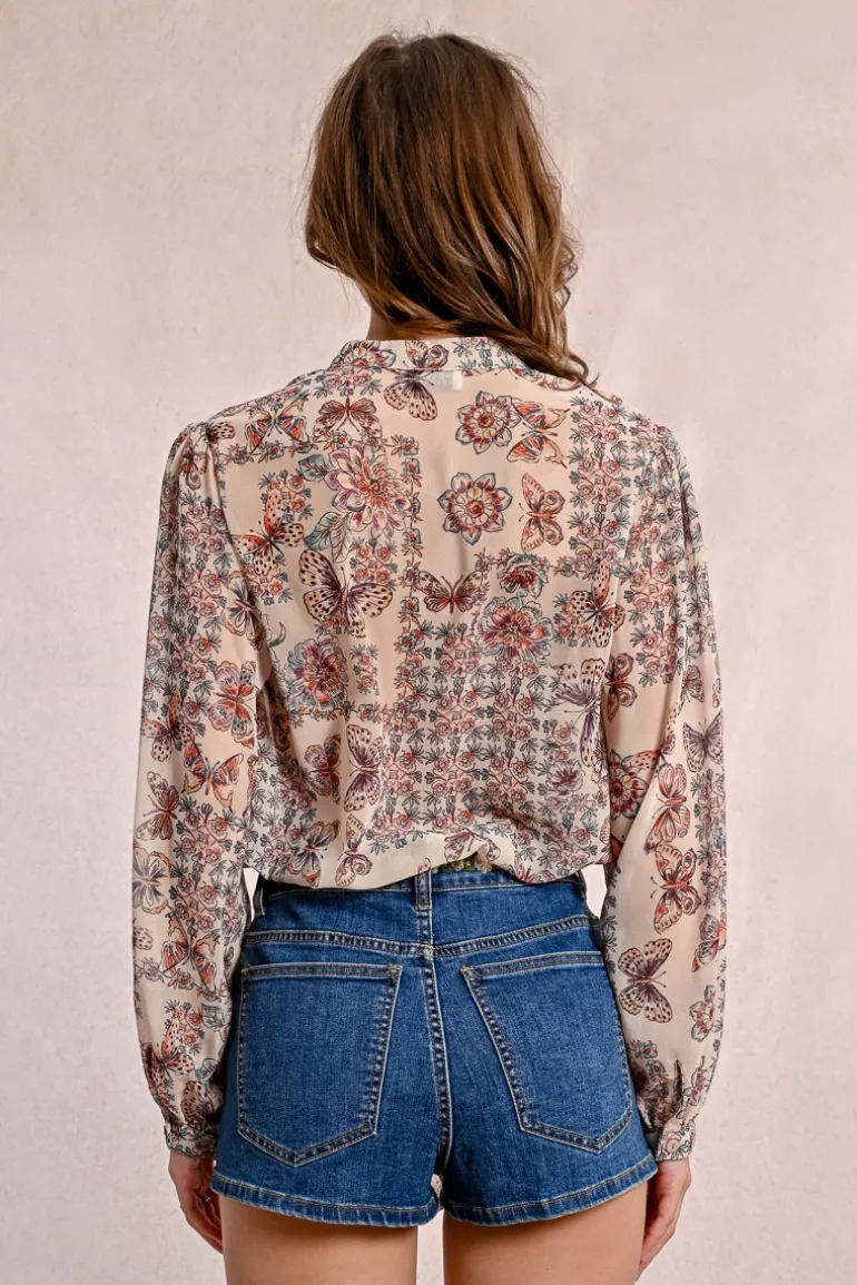 Blouse imprimée et en semi-transparence