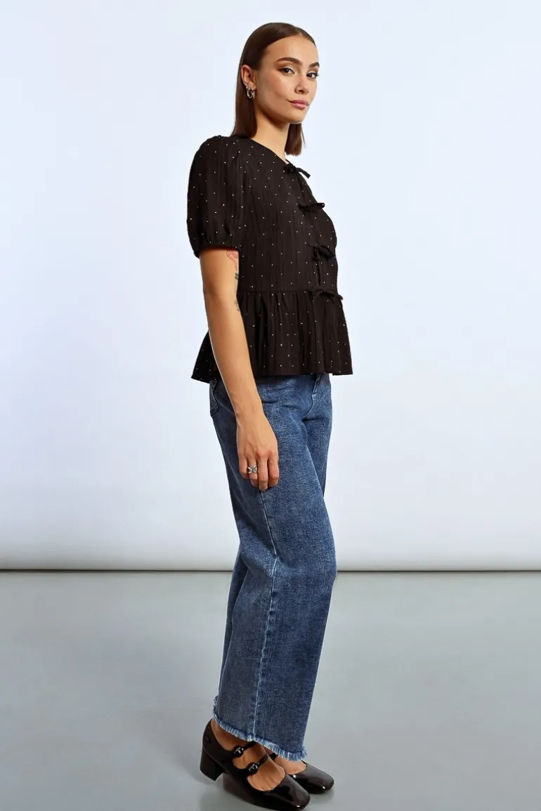 Blouse parsemée de strass à nouer