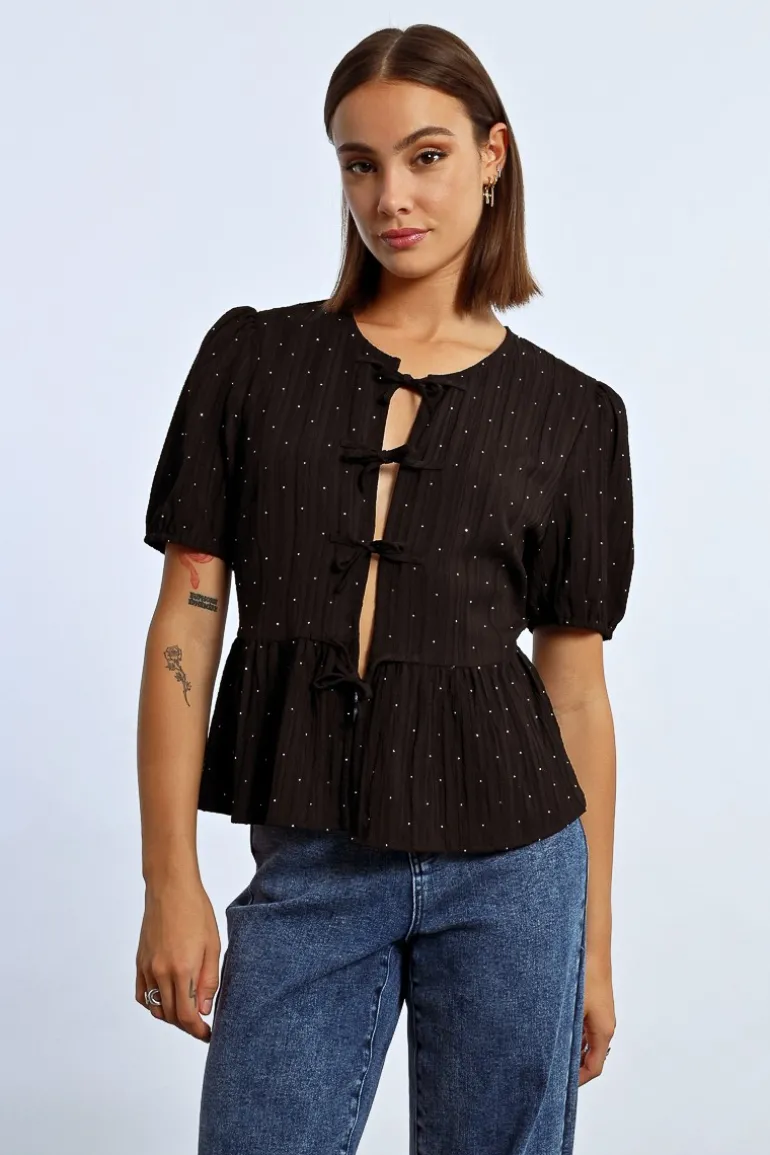 Blouse parsemée de strass à nouer