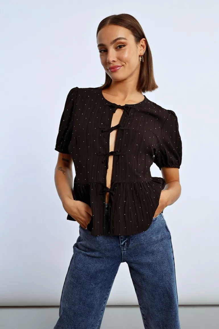 Blouse parsemée de strass à nouer