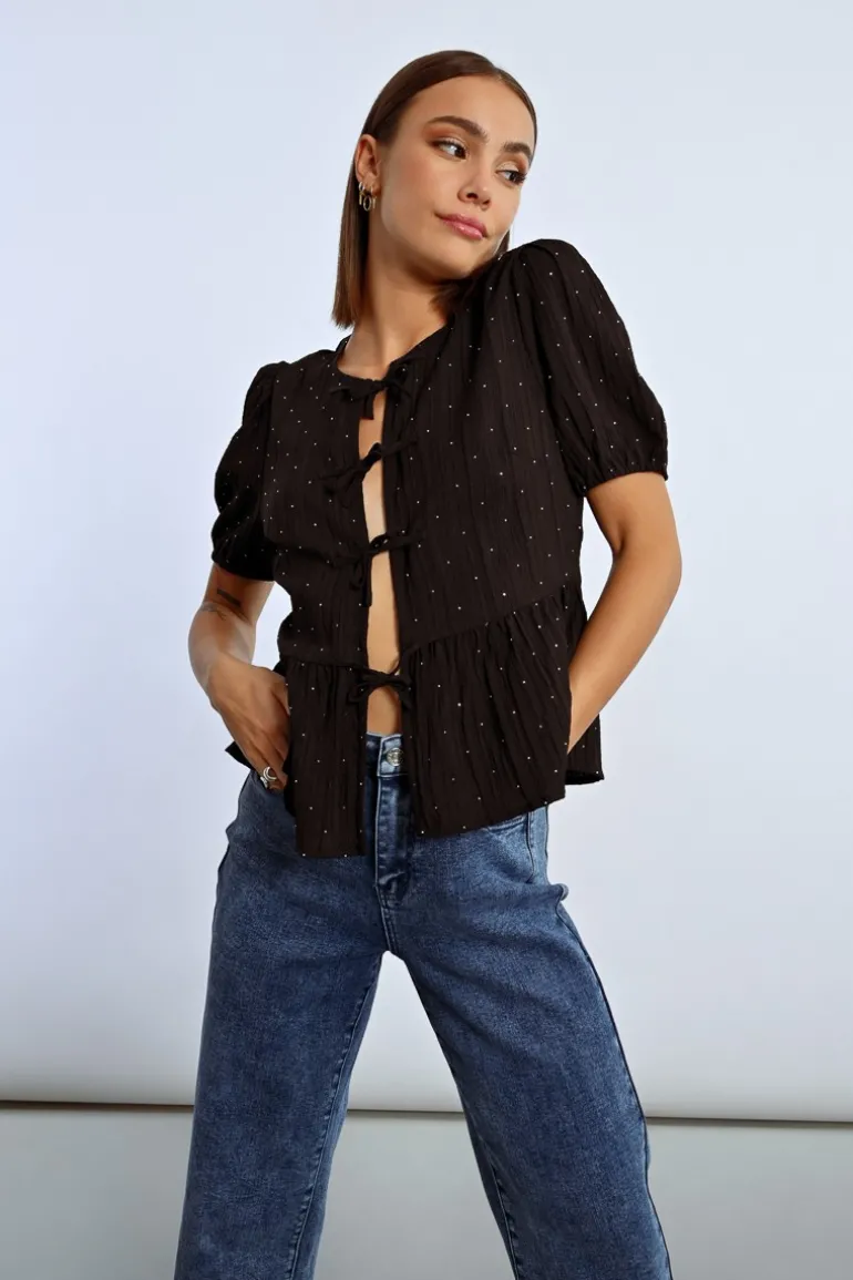 Blouse parsemée de strass à nouer