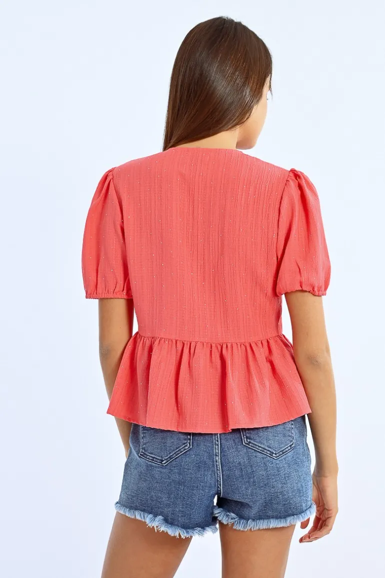 Blouse parsemée de strass à nouer