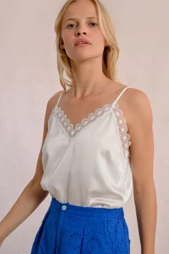 Caraco satiné, bordé de dentelle