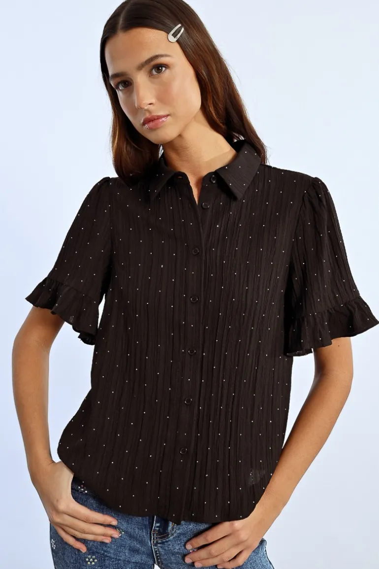 Chemise plissée à strass