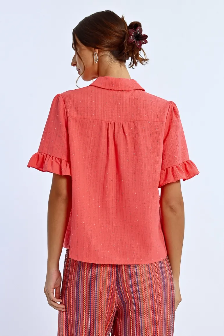 Chemise plissée à strass