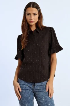 Chemise plissée à strass