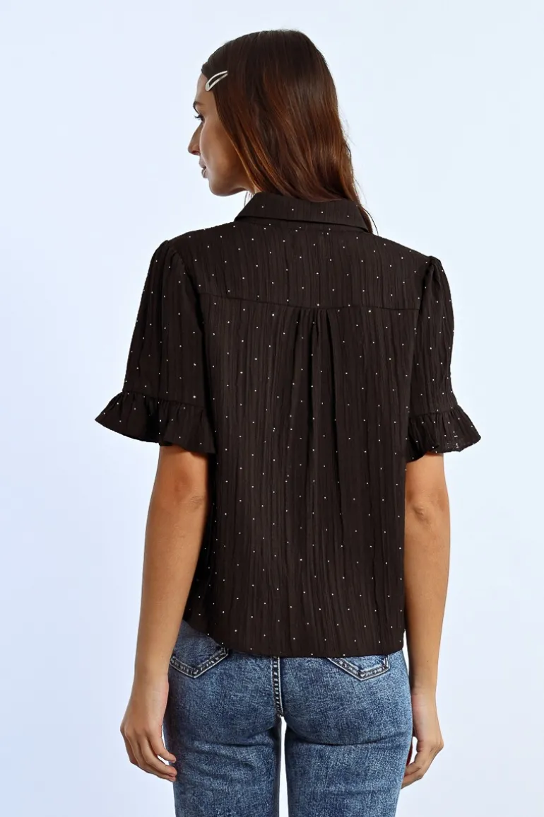 Chemise plissée à strass