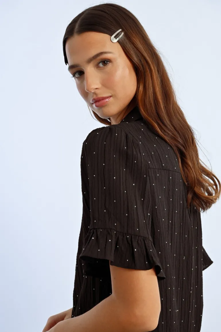 Chemise plissée à strass
