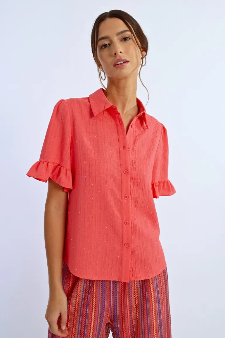 Chemise plissée à strass
