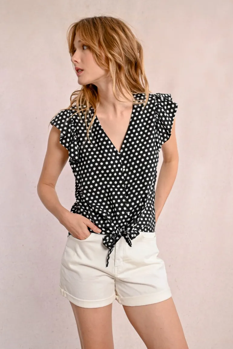 Chemisier à pois nouable à la taille
