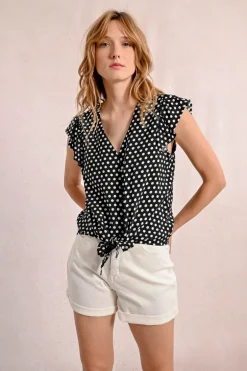 Chemisier à pois nouable à la taille