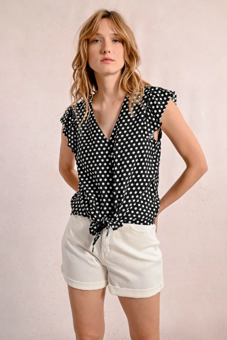 Chemisier à pois nouable à la taille