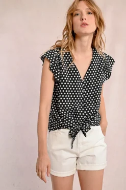 Chemisier à pois nouable à la taille