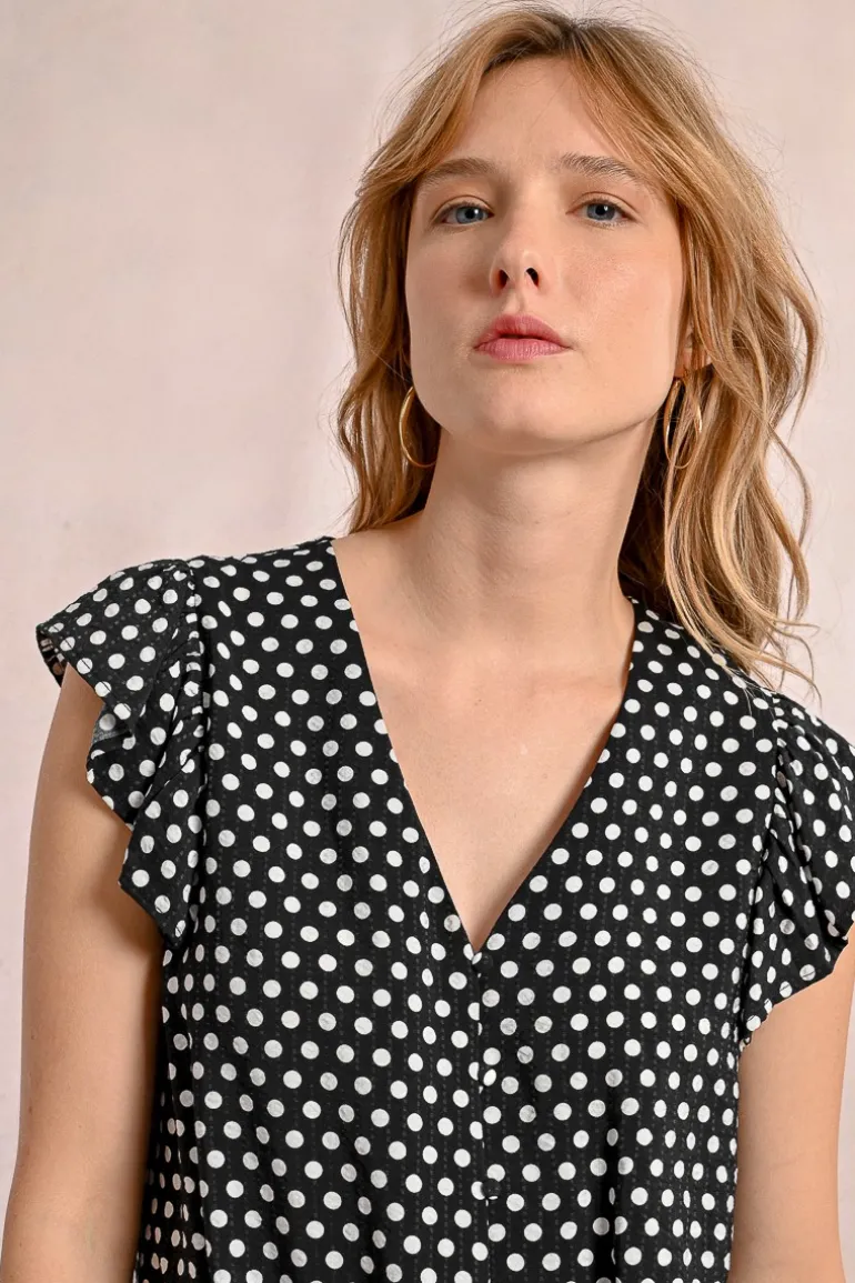 Chemisier à pois nouable à la taille