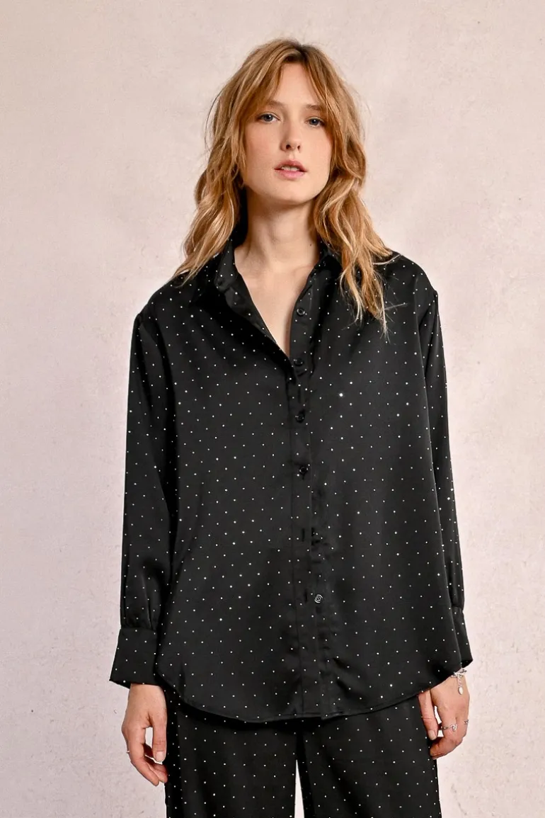 Chemisier satiné à strass
