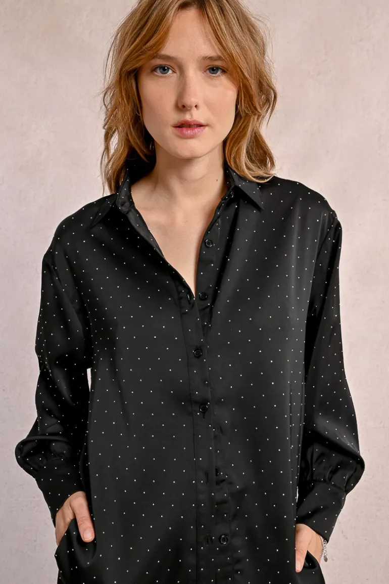 Chemisier satiné à strass