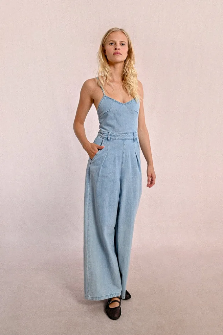 Combipantalon en denim à fines bretelles