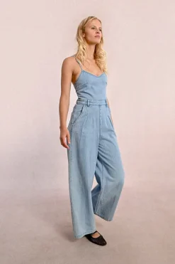 Combipantalon en denim à fines bretelles