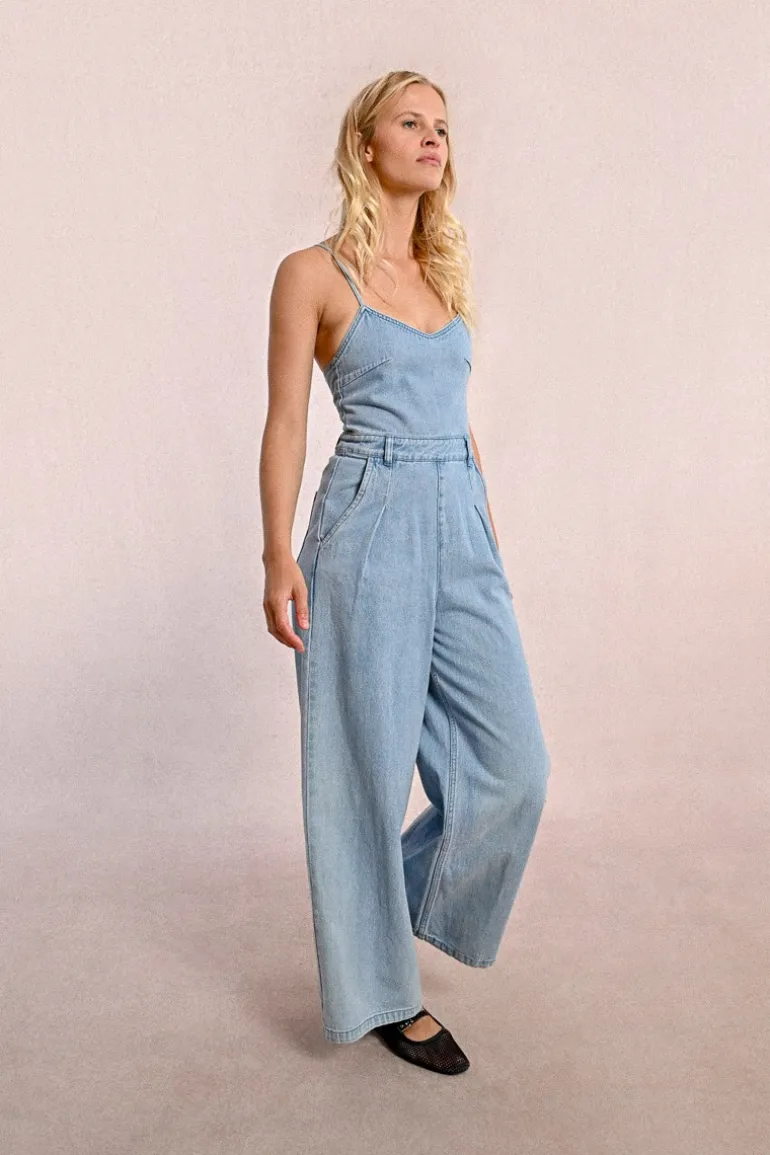 Combipantalon en denim à fines bretelles