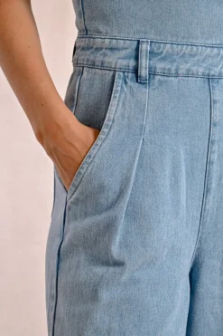 Combipantalon en denim à fines bretelles