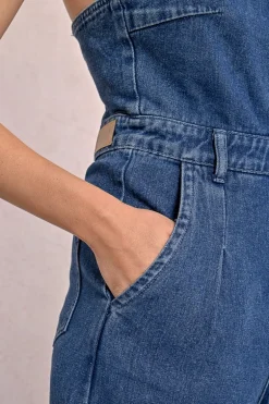 Combipantalon en denim à fines bretelles