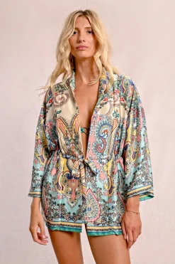 Kimono satiné et imprimé