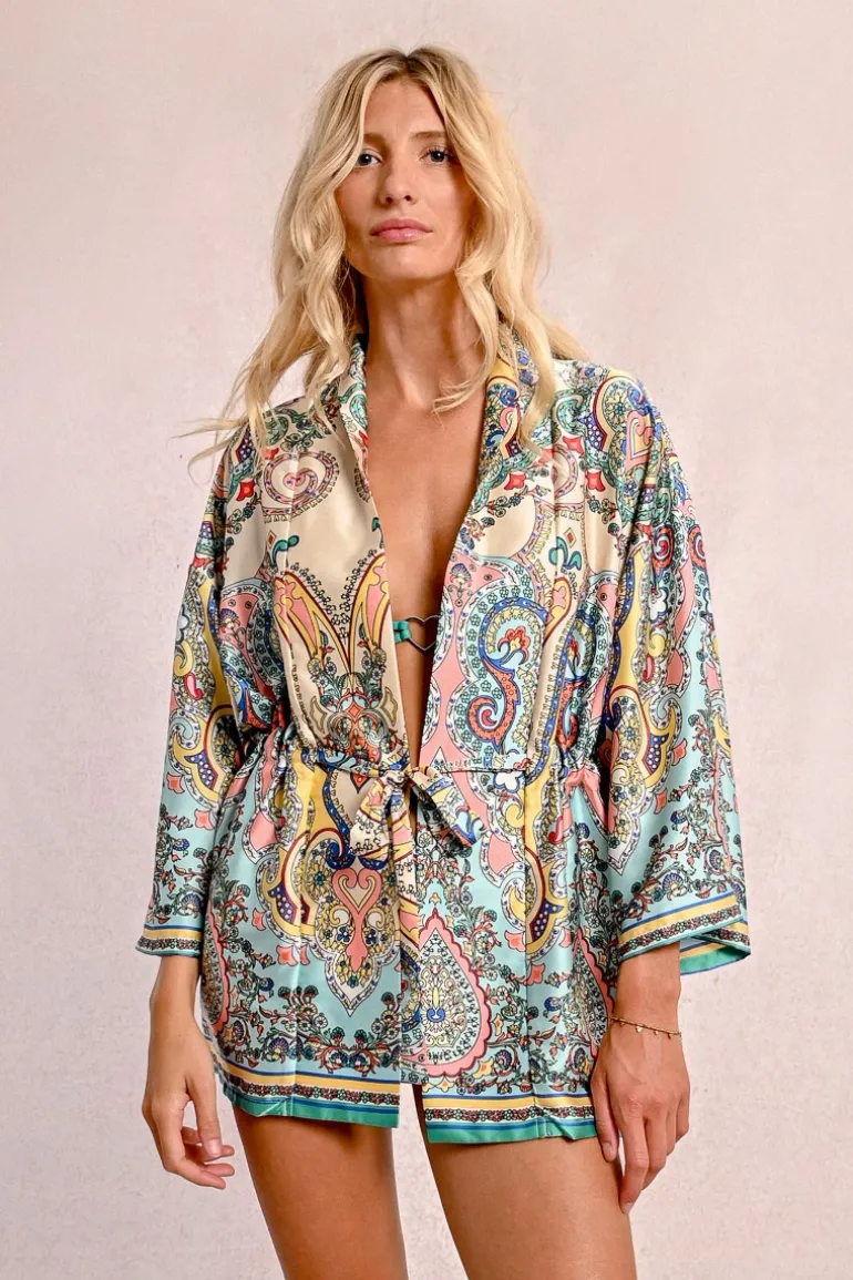 Kimono satiné et imprimé