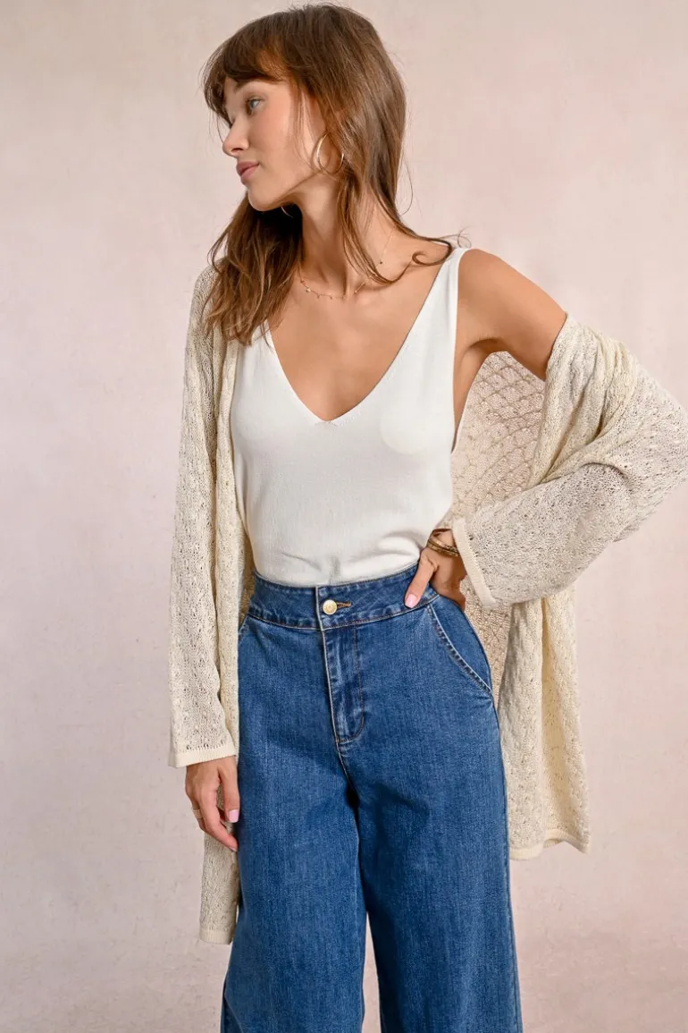 Long gilet en maille, manches longues
