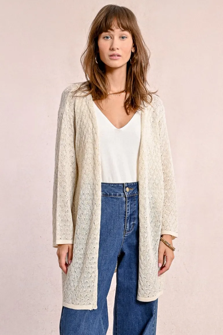 Long gilet en maille, manches longues