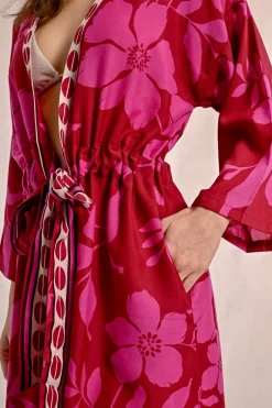 Long kimono ceinturé, imprimé floral