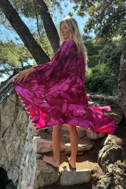 Long kimono ceinturé, imprimé floral
