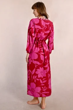 Long kimono ceinturé, imprimé floral