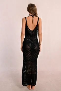 Longue robe ajourée à bretelles