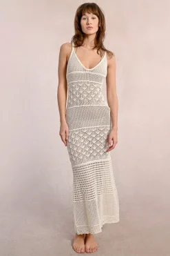Longue robe ajourée à bretelles
