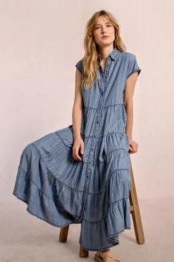 Longue robe chemise à volants