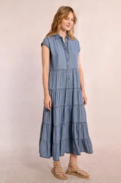 Longue robe chemise à volants