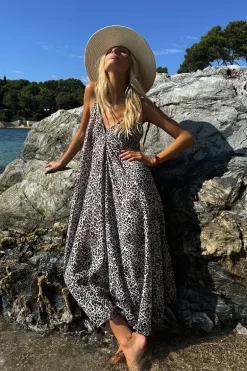 Longue robe fluide, imprimé léopard