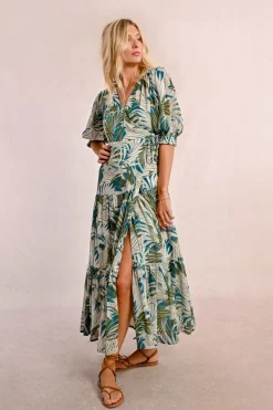 Longue robe portefeuille à volants