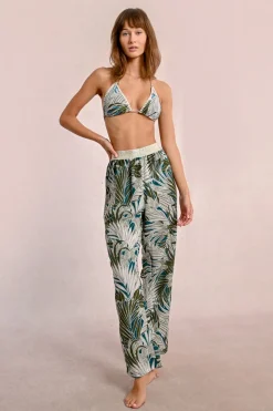 Pantalon fluide à imprimé tropical