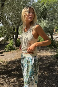 Pantalon fluide à imprimé tropical